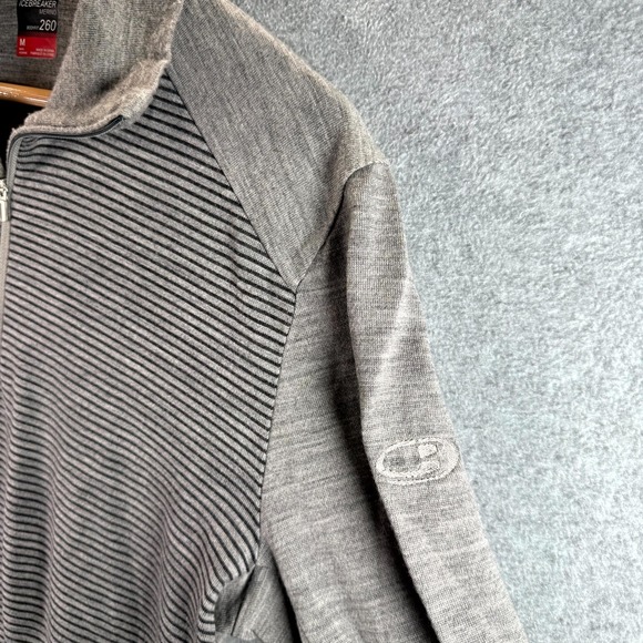 Icebreaker Shirt Mens Medium Gray Striped Bodyfit 260 Merino Thumb Hole Sleeve - Picture 7 of 10